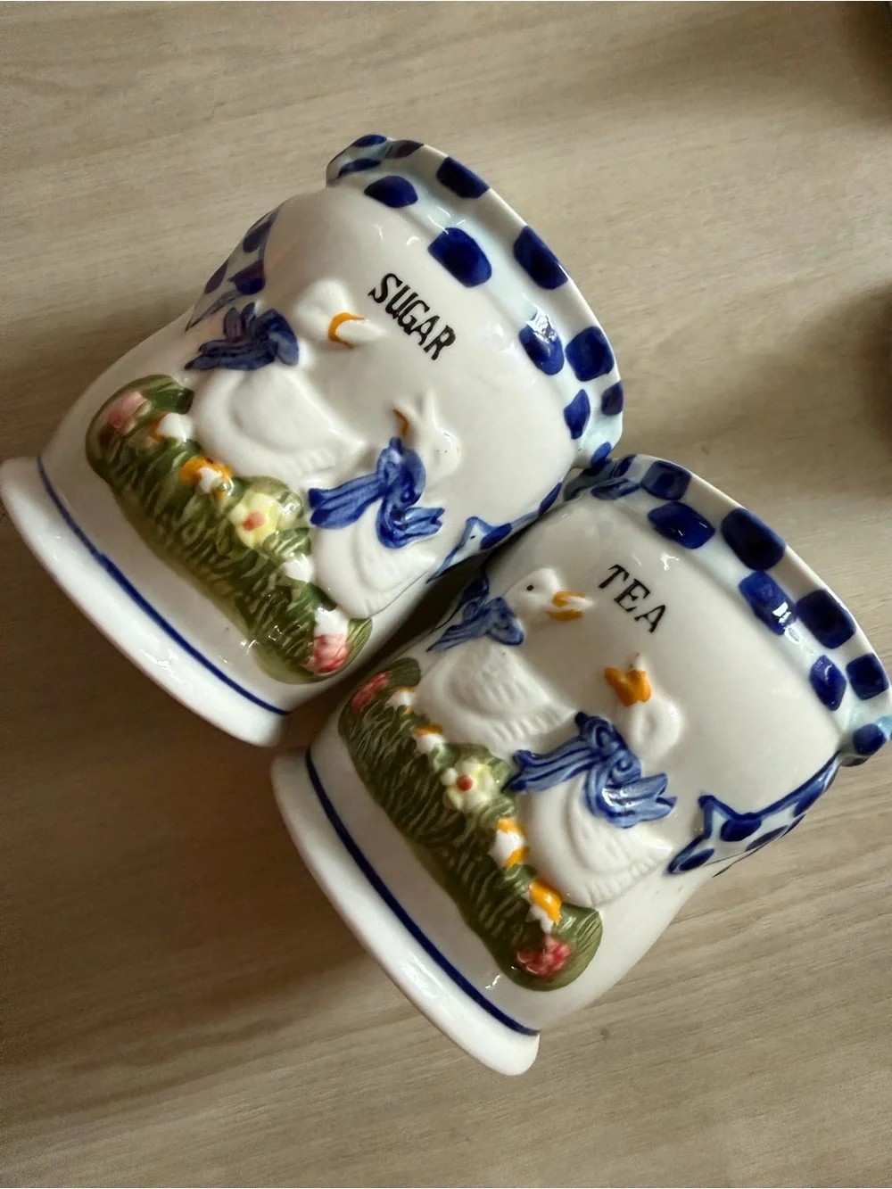 Vintage 80s Ceramic Duck Sugar / Tea Containers w/Lid Farmhouse Countrycore